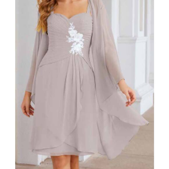 AW BRIDAL 8 M grey chiffon formal party mother of the bride 2pc dress NEW B51 - Picture 1 of 11